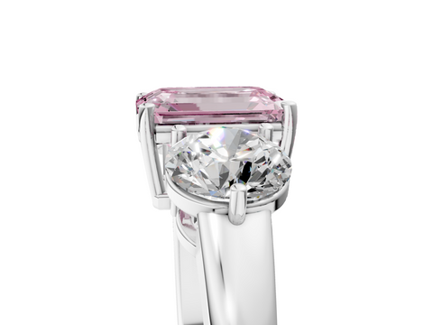 White gold Three-Stone Fancy Pink Emerald  Cut Solitaire Ring with Prong Setting on a Classic Band_65