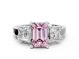 White gold Three-Stone Fancy Pink Emerald  Cut Solitaire Ring with Prong Setting_3
