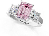 White gold Three-Stone Fancy Pink Emerald  Cut Solitaire Ring with Prong Setting_4