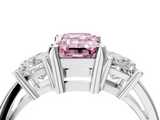 White gold Three-Stone Fancy Pink Emerald  Cut Solitaire Ring with Prong Setting_7
