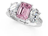 White gold Three-Stone Fancy Pink Emerald  Diamond Milgrain Pave Band with Prong Setting 1