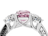 White gold Three-Stone Fancy Pink Emerald  Diamond Milgrain Pave Band with Prong Setting 4