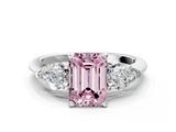 White gold Three-Stone Fancy Pink Emerald  Diamond Ring with Pear Side Stones in Four-Prong Setting_61