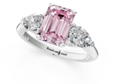 White gold Three-Stone Fancy Pink Emerald  Diamond Ring with Pear Side Stones in Four-Prong Setting_62