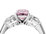 White gold Three-Stone Fancy Pink Emerald  Diamond Ring with Pear Side Stones in Four-Prong Setting_65