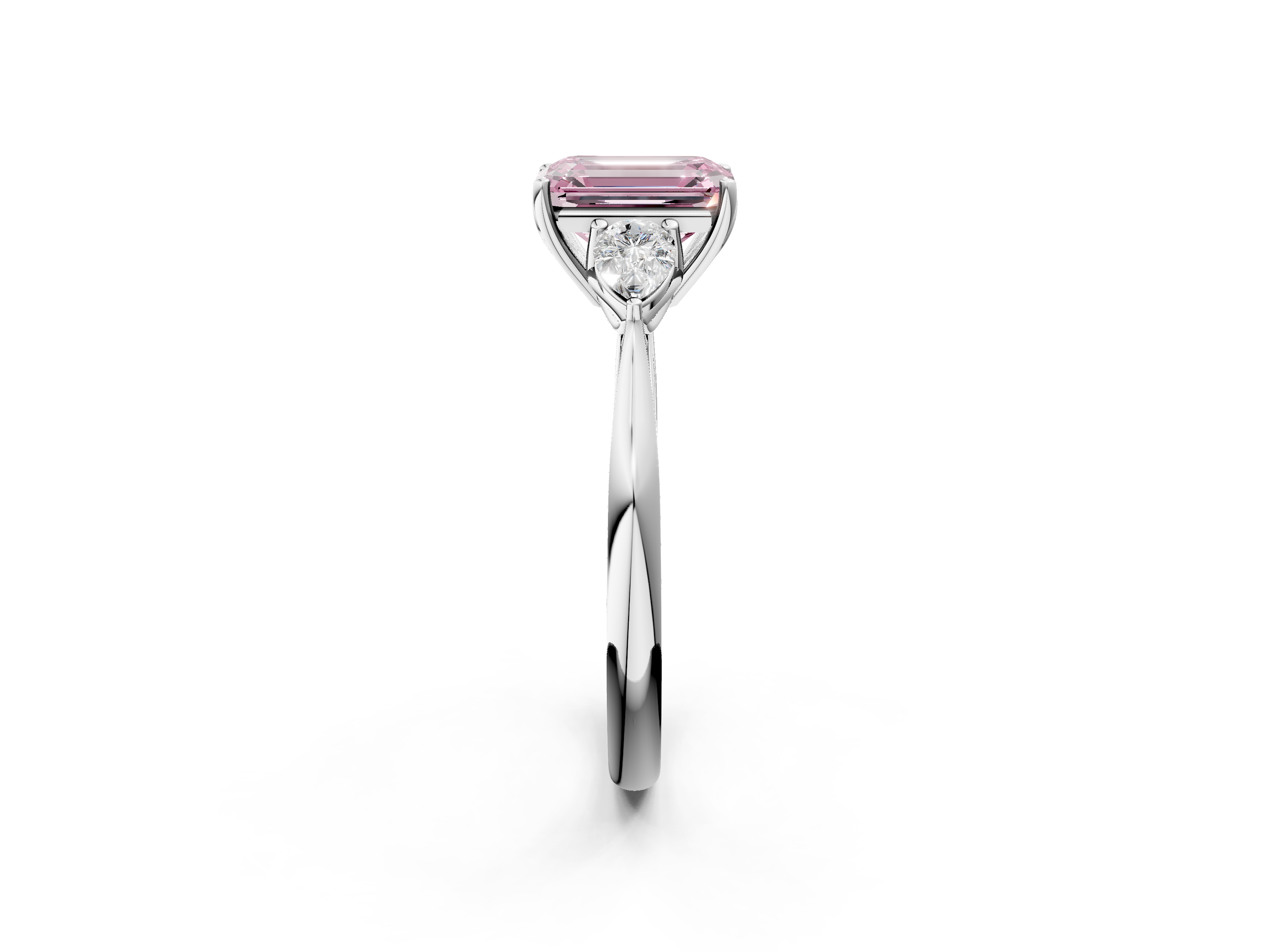 White gold Three-Stone Fancy Pink Emerald  Diamond Solitaire Ring with Pear Side Stones and Four-Prong Setting_33
