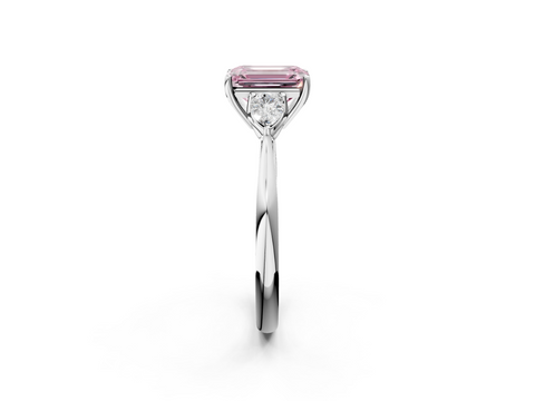 White gold Three-Stone Fancy Pink Emerald  Diamond Solitaire Ring with Pear Side Stones and Four-Prong Setting_33