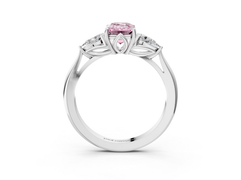 White gold Three-Stone Fancy Pink Emerald  Diamond Solitaire Ring with Pear Side Stones and Four-Prong Setting_34