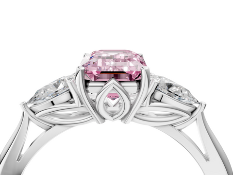 White gold Three-Stone Fancy Pink Emerald  Diamond Solitaire Ring with Pear Side Stones and Four-Prong Setting_35