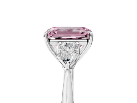 White gold Three-Stone Fancy Pink Emerald  Diamond Solitaire Ring with Pear Side Stones and Four-Prong Setting_36