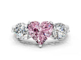 White gold Three-Stone Fancy Pink Heart  Brilliant Cut Solitaire Ring with Prong Setting on a Classic Band
