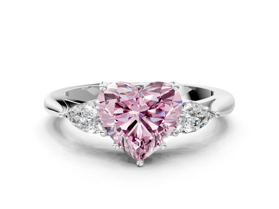 White gold Three-Stone Fancy Pink Heart Cut Brilliant Diamond Solitaire Ring with Tapered Band and Four-Prong Setting_31