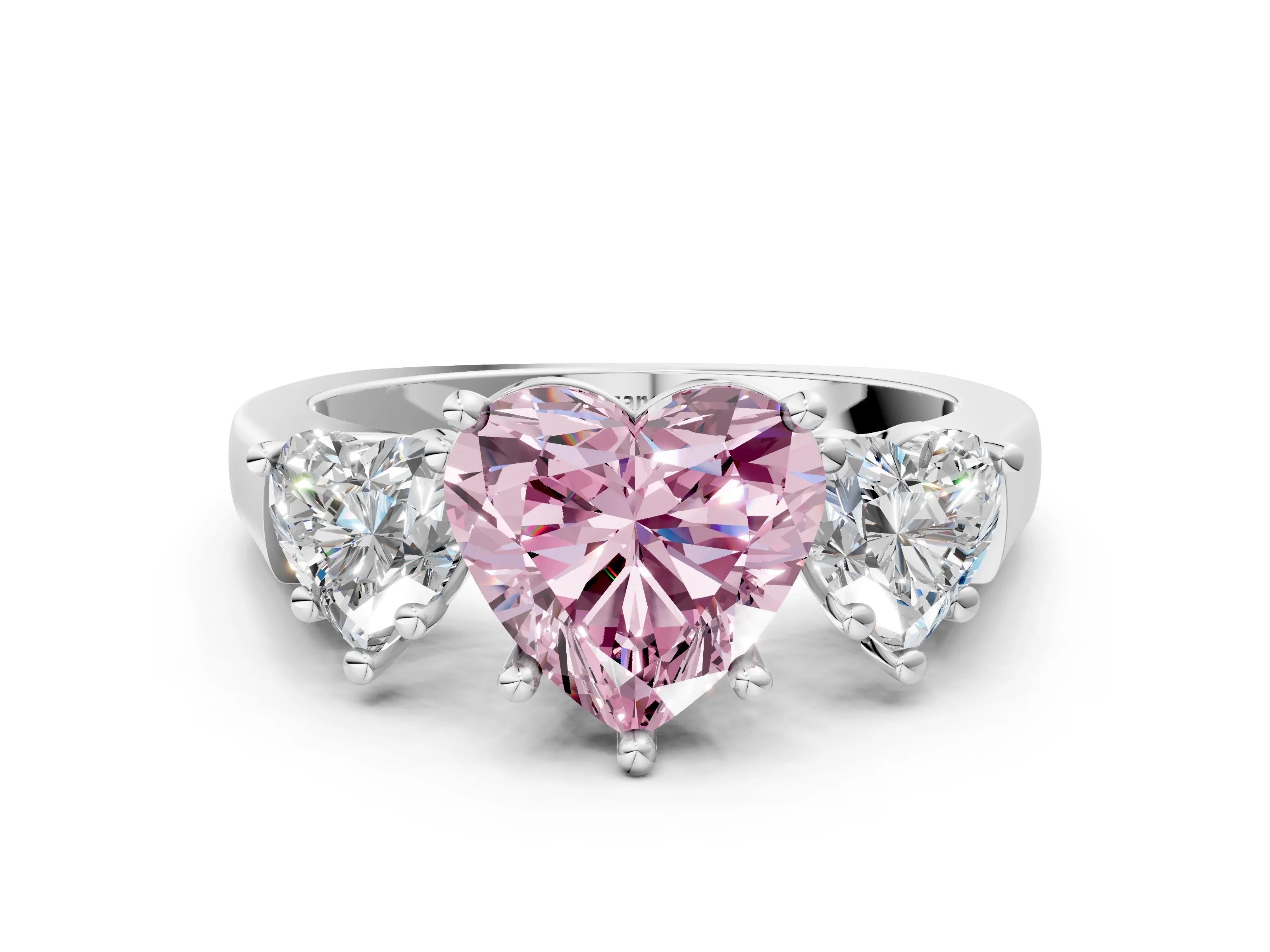 White gold Three-Stone Fancy Pink Heart Cut Brilliant Diamond Trellis Ring with Comfort Fit Band_12