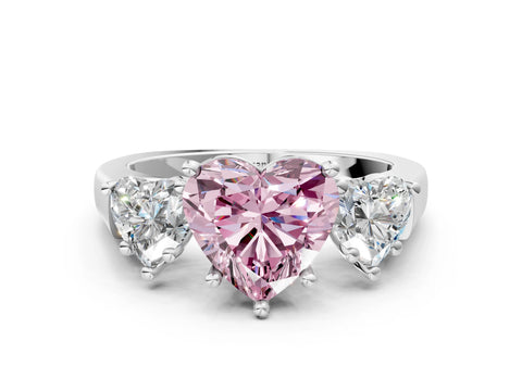 White gold Three-Stone Fancy Pink Heart Cut Brilliant Diamond Trellis Ring with Comfort Fit Band_12