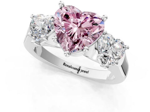 White gold Three-Stone Fancy Pink Heart Cut Brilliant Diamond Trellis Ring with Comfort Fit Band_13