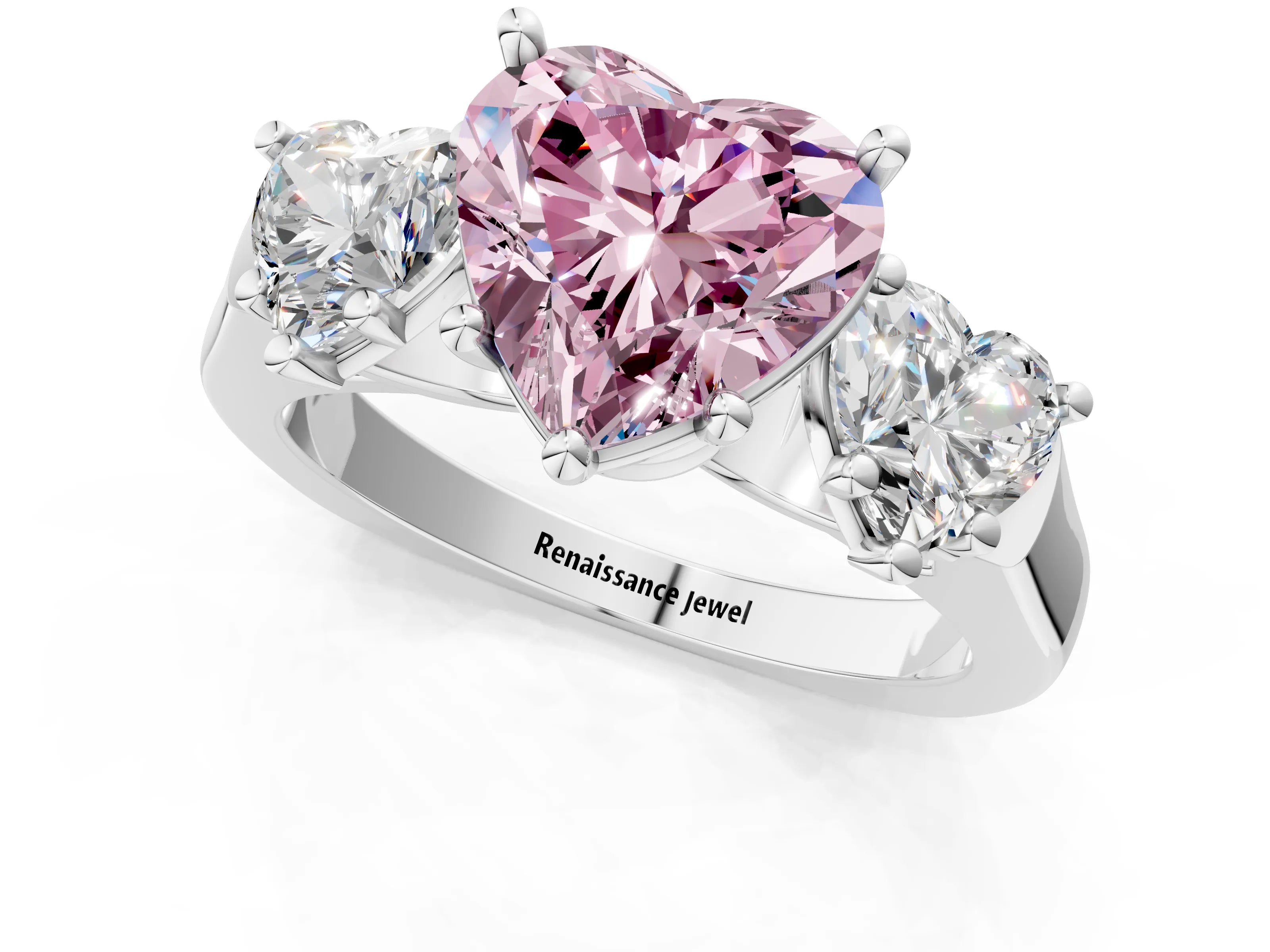 White gold Three-Stone Fancy Pink Heart Cut Brilliant Diamond Trellis Ring with Comfort Fit Band_13