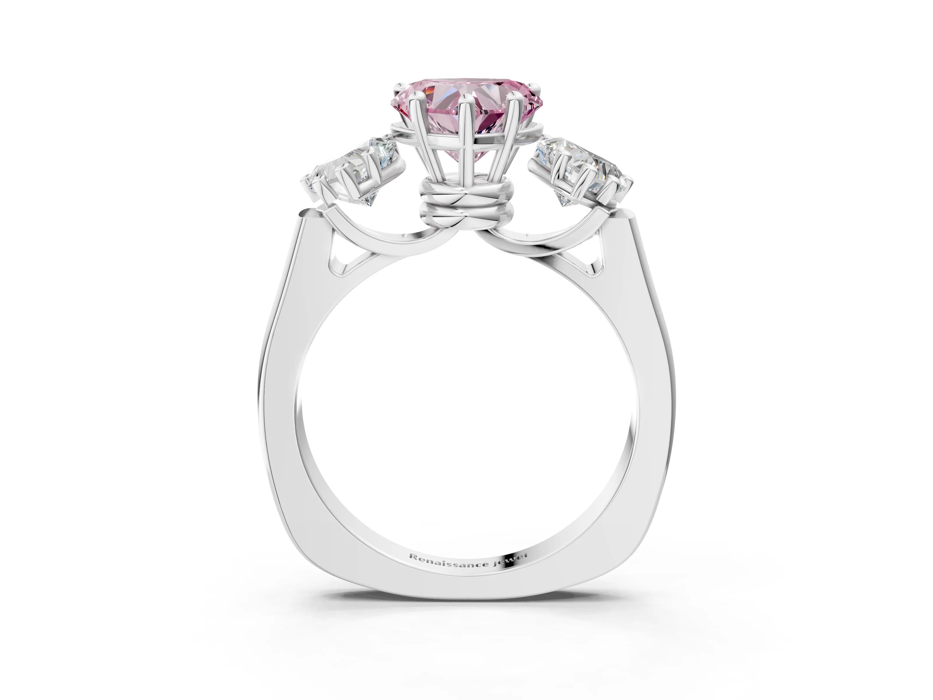White gold Three-Stone Fancy Pink Heart Cut Brilliant Diamond Trellis Ring with Comfort Fit Band_15