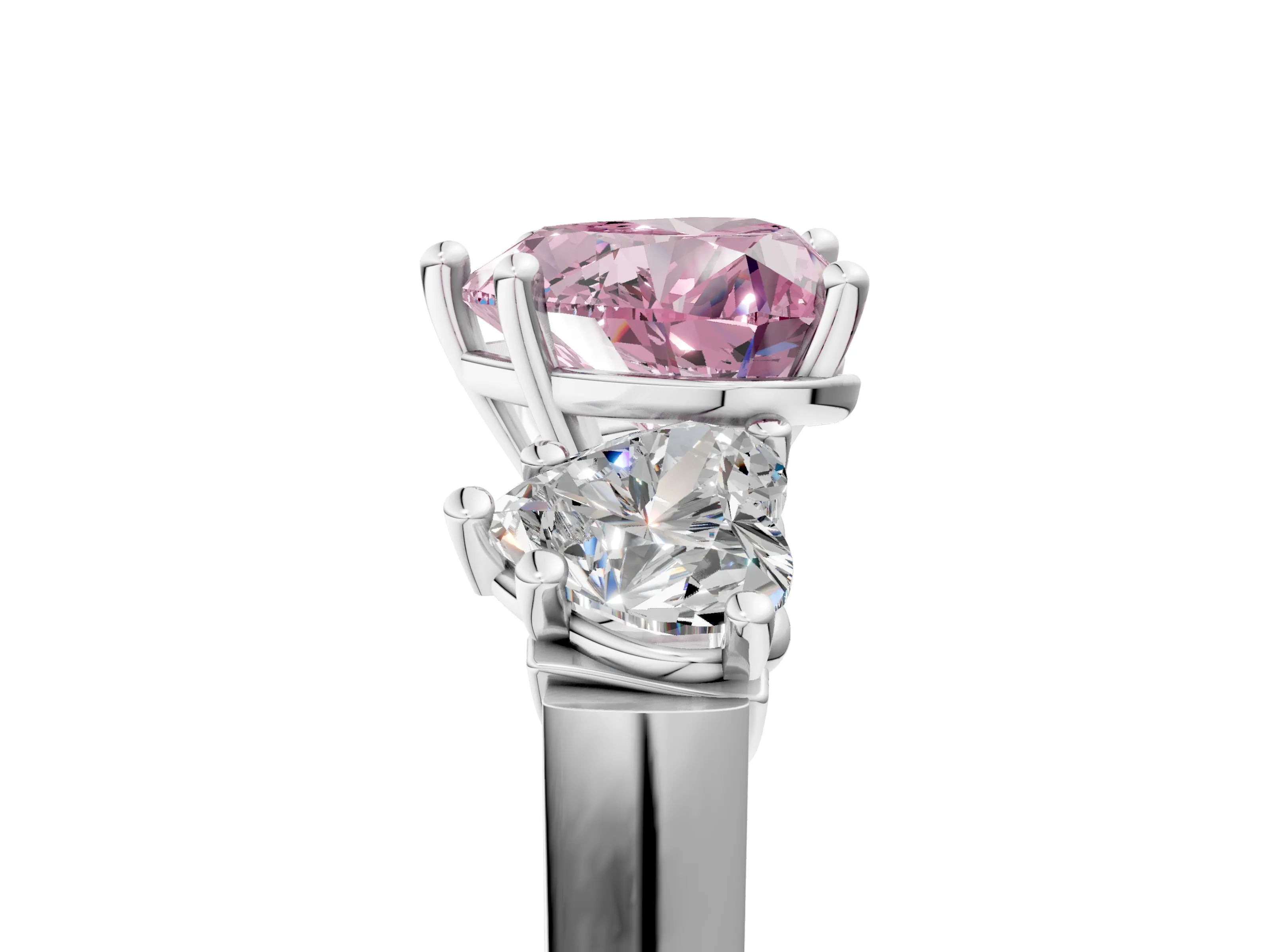 White gold Three-Stone Fancy Pink Heart Cut Brilliant Diamond Trellis Ring with Comfort Fit Band_17