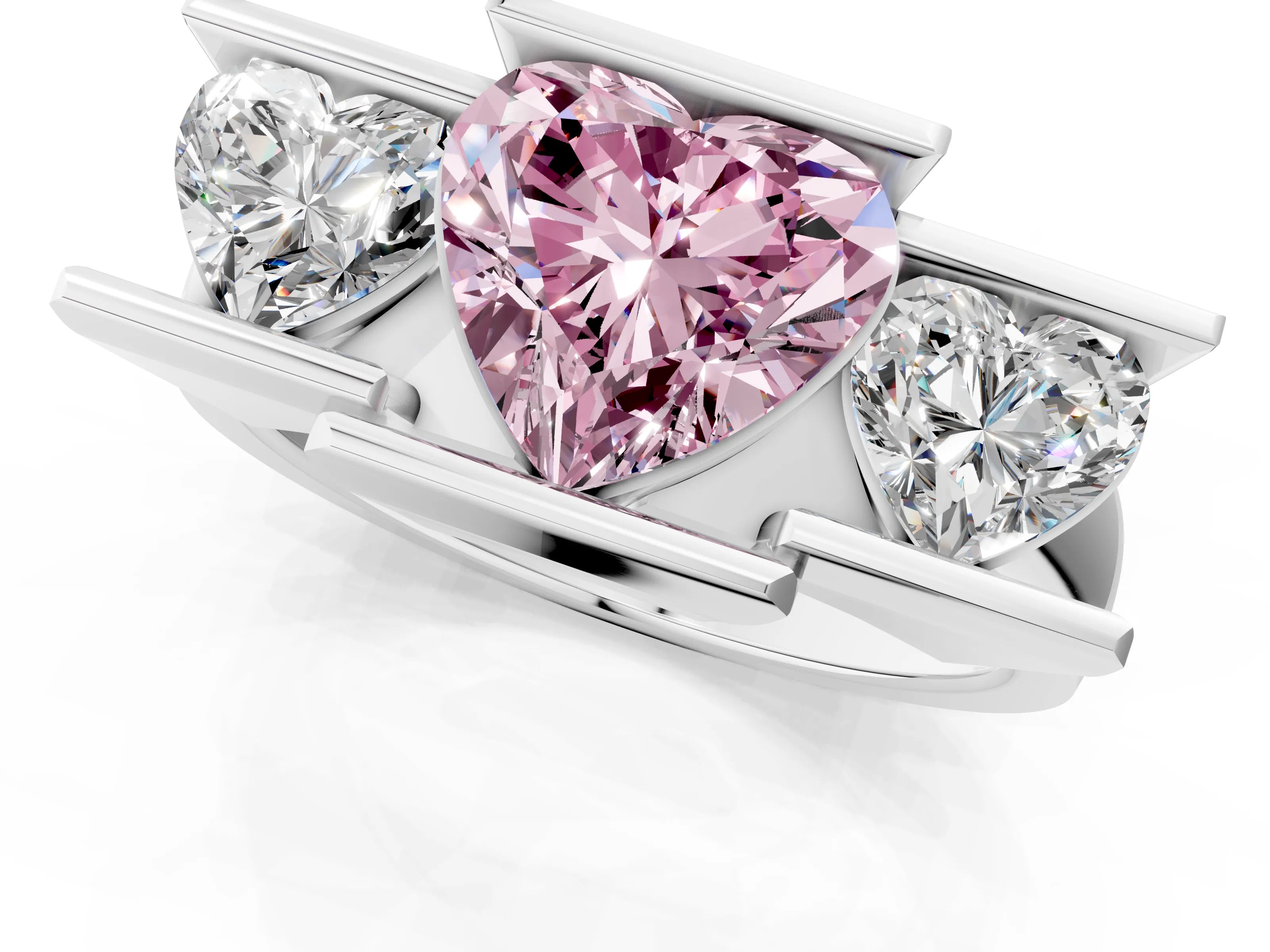 White gold Three Stone Fancy Pink Heart Cut Cut Channel Set Diamond Ring_37