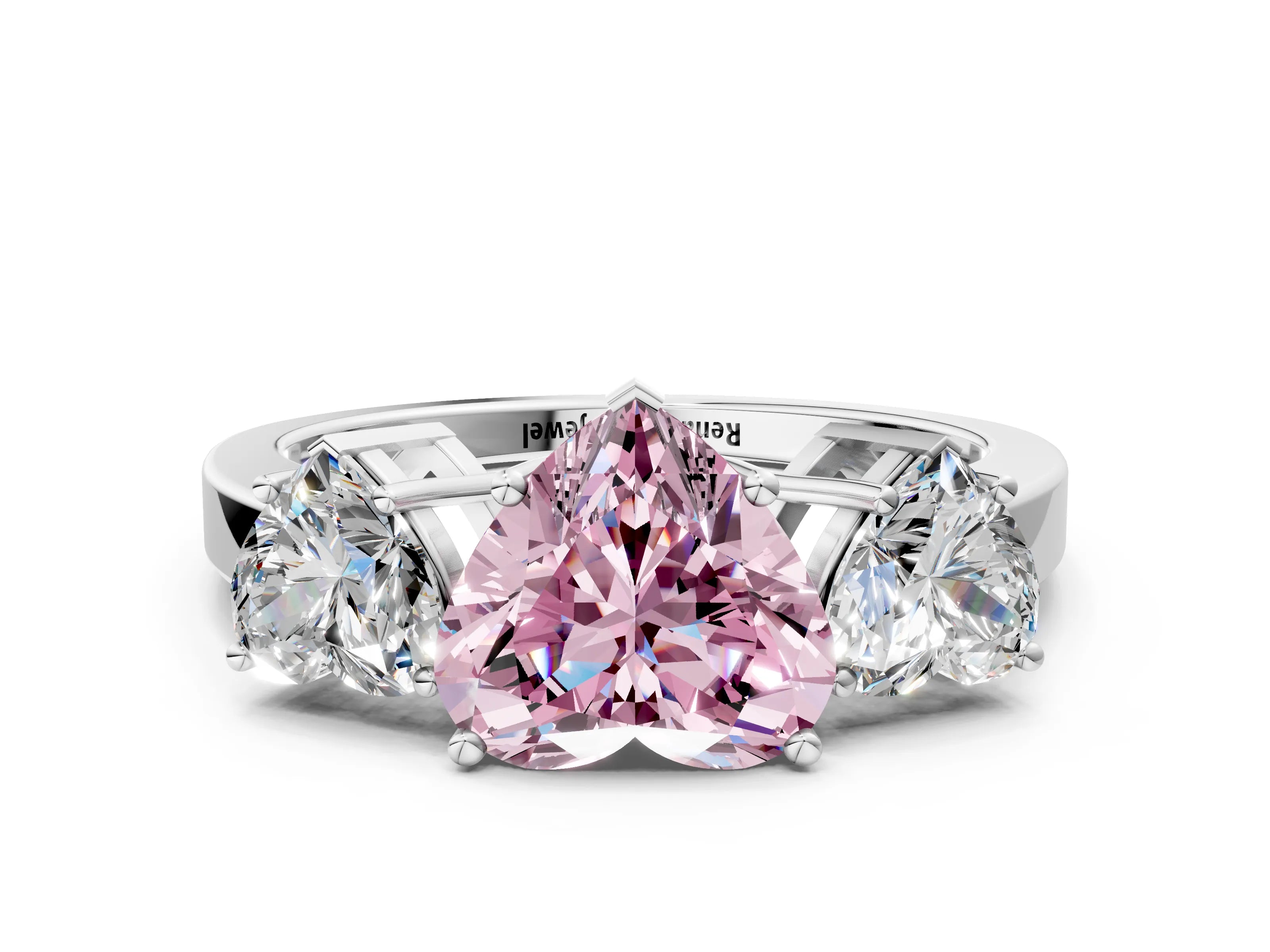 White gold Three-Stone Fancy Pink Heart Cut Cut Diamond Engagement Ring with Flat Band and Four-Prong Setting_12