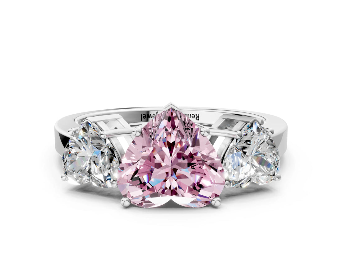 White gold Three-Stone Fancy Pink Heart Cut Cut Diamond Engagement Ring with Flat Band and Four-Prong Setting_12