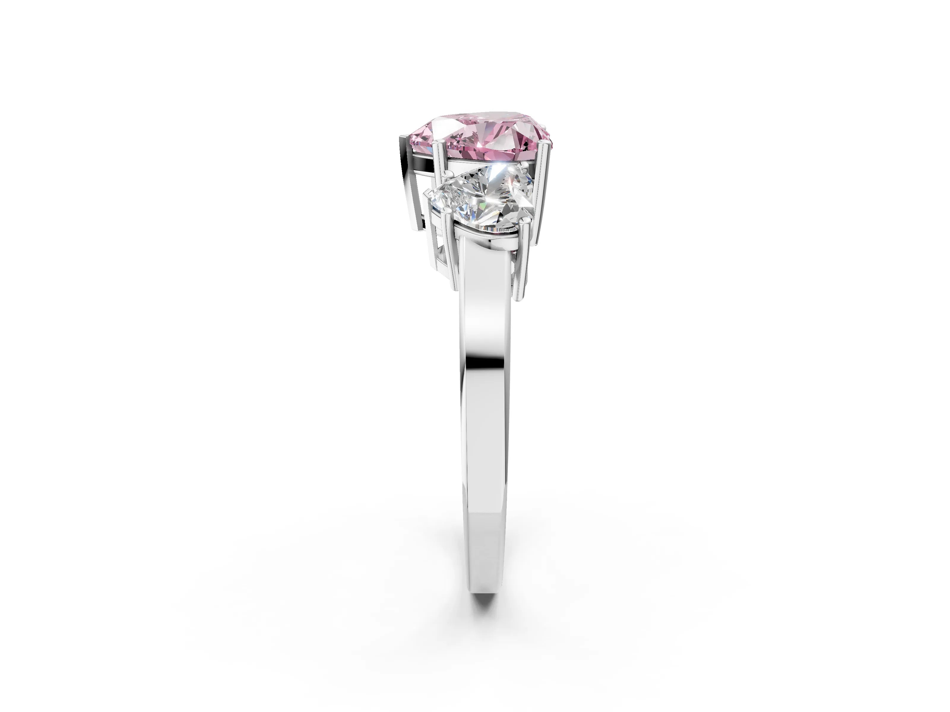 White gold Three-Stone Fancy Pink Heart Cut Cut Diamond Engagement Ring with Flat Band and Four-Prong Setting_14