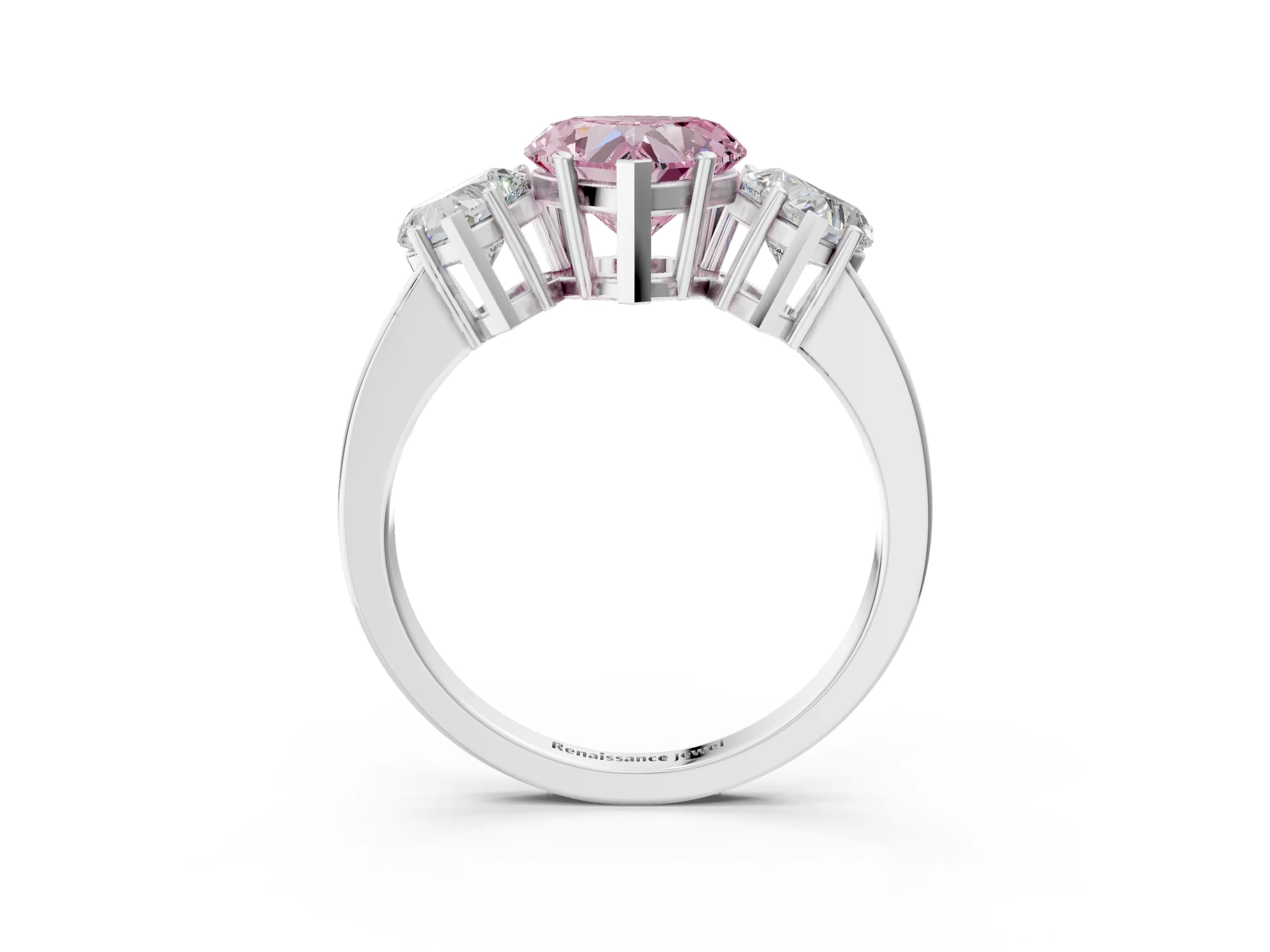 White gold Three-Stone Fancy Pink Heart Cut Cut Diamond Engagement Ring with Flat Band and Four-Prong Setting_15