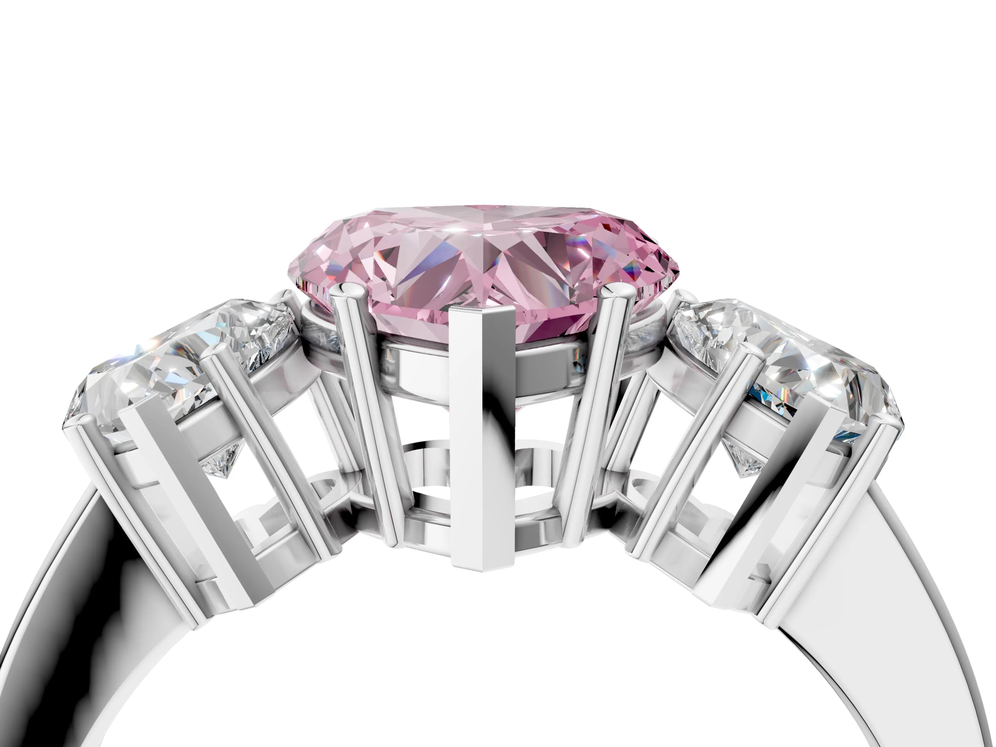 White gold Three-Stone Fancy Pink Heart Cut Cut Diamond Engagement Ring with Flat Band and Four-Prong Setting_16