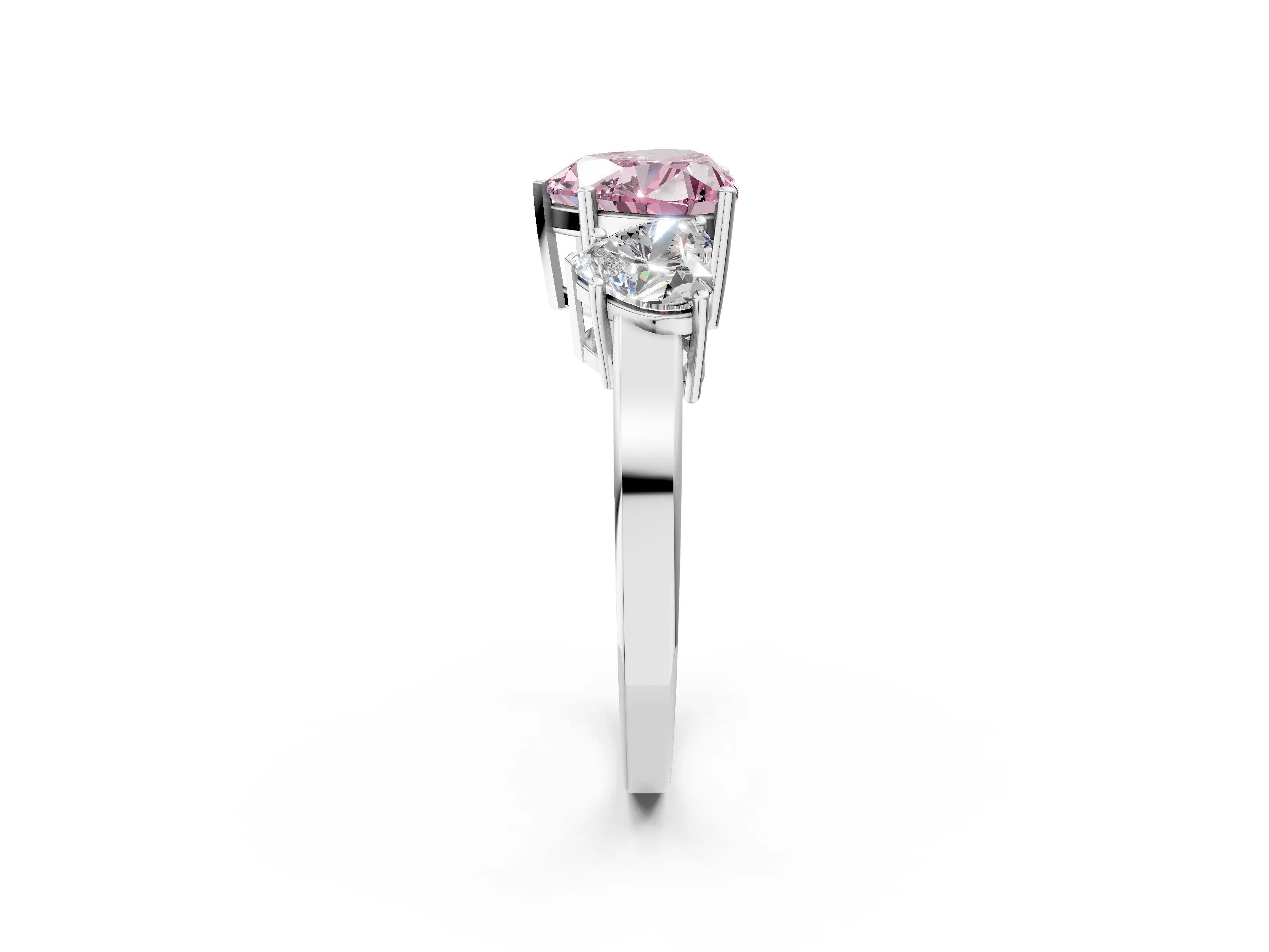 White gold Three-Stone Fancy Pink Heart Cut Cut Diamond Engagement Ring with Flat Band and Four-Prong Setting_2