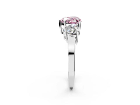 White gold Three-Stone Fancy Pink Heart Cut Cut Diamond Engagement Ring with Flat Band and Four-Prong Setting_2