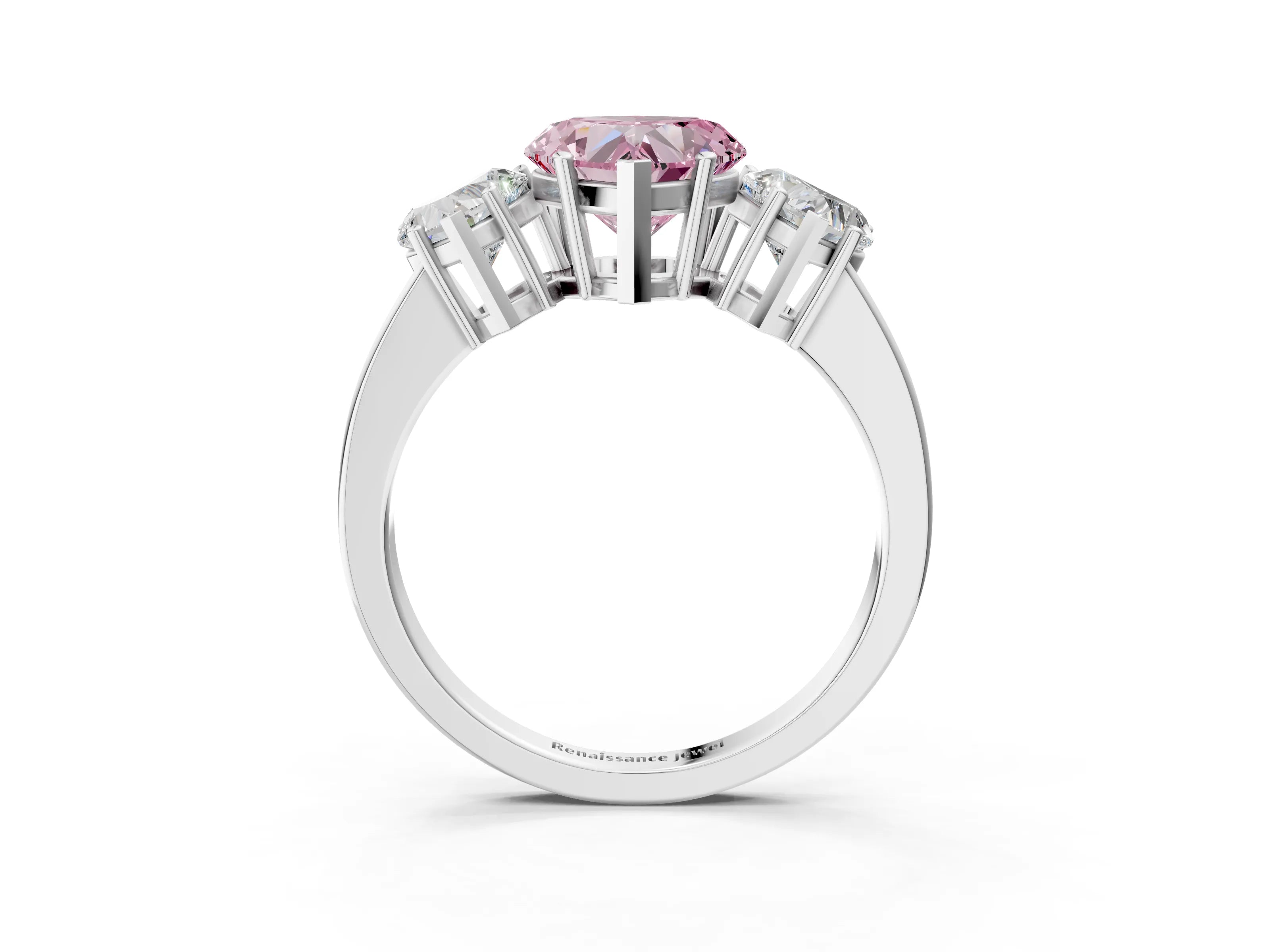White gold Three-Stone Fancy Pink Heart Cut Cut Diamond Engagement Ring with Flat Band and Four-Prong Setting_3
