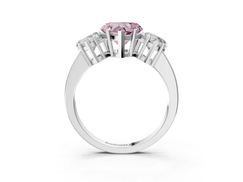White gold Three-Stone Fancy Pink Heart Cut Cut Diamond Engagement Ring with Flat Band and Four-Prong Setting_3