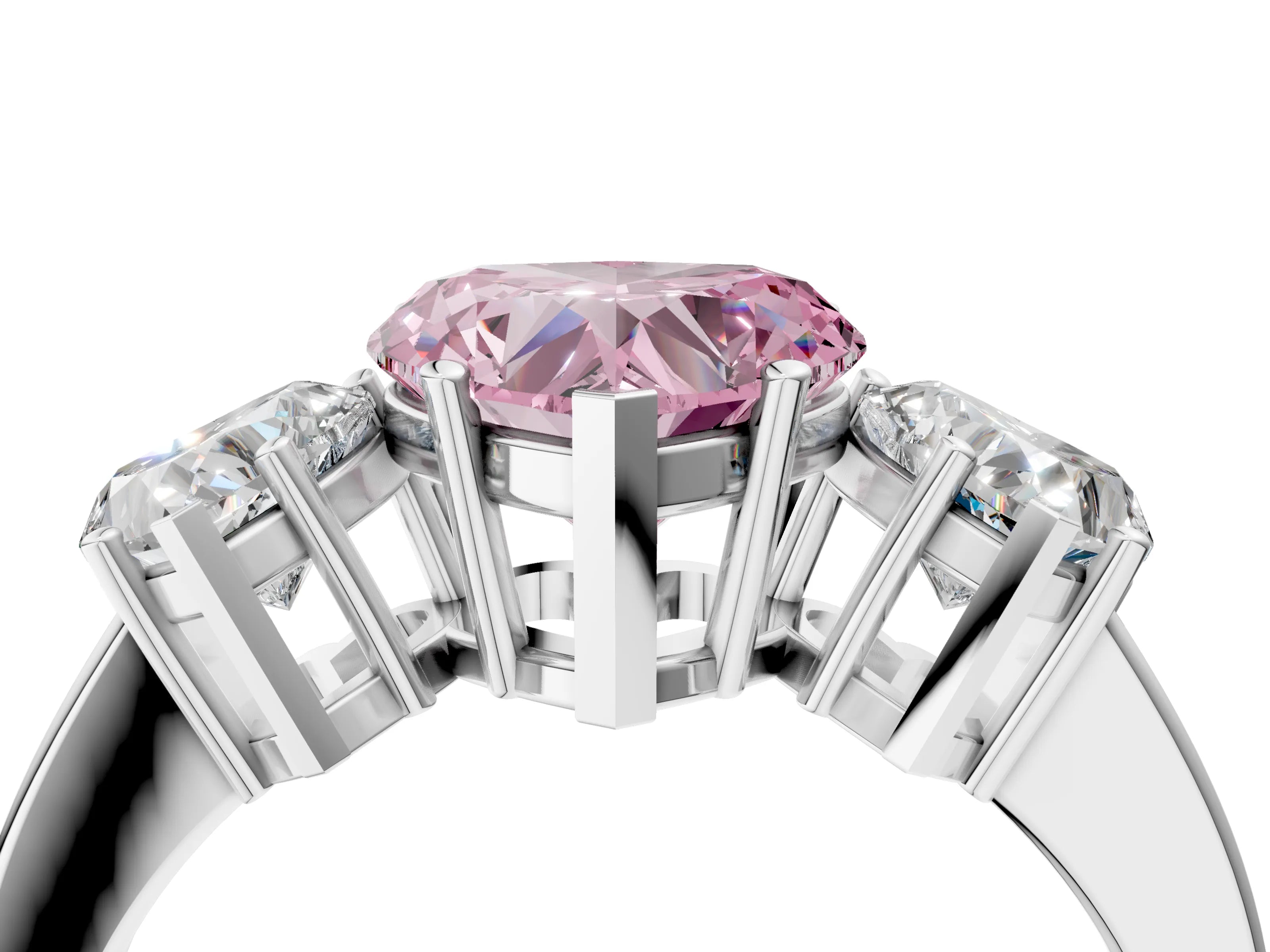 White gold Three-Stone Fancy Pink Heart Cut Cut Diamond Engagement Ring with Flat Band and Four-Prong Setting_4