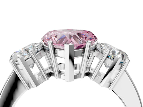 White gold Three-Stone Fancy Pink Heart Cut Cut Diamond Engagement Ring with Flat Band and Four-Prong Setting_4