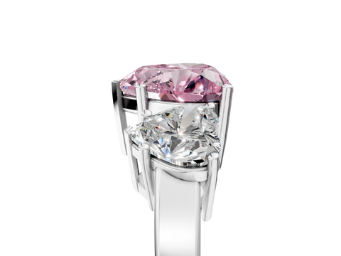 White gold Three-Stone Fancy Pink Heart Cut Cut Diamond Engagement Ring with Flat Band and Four-Prong Setting_5