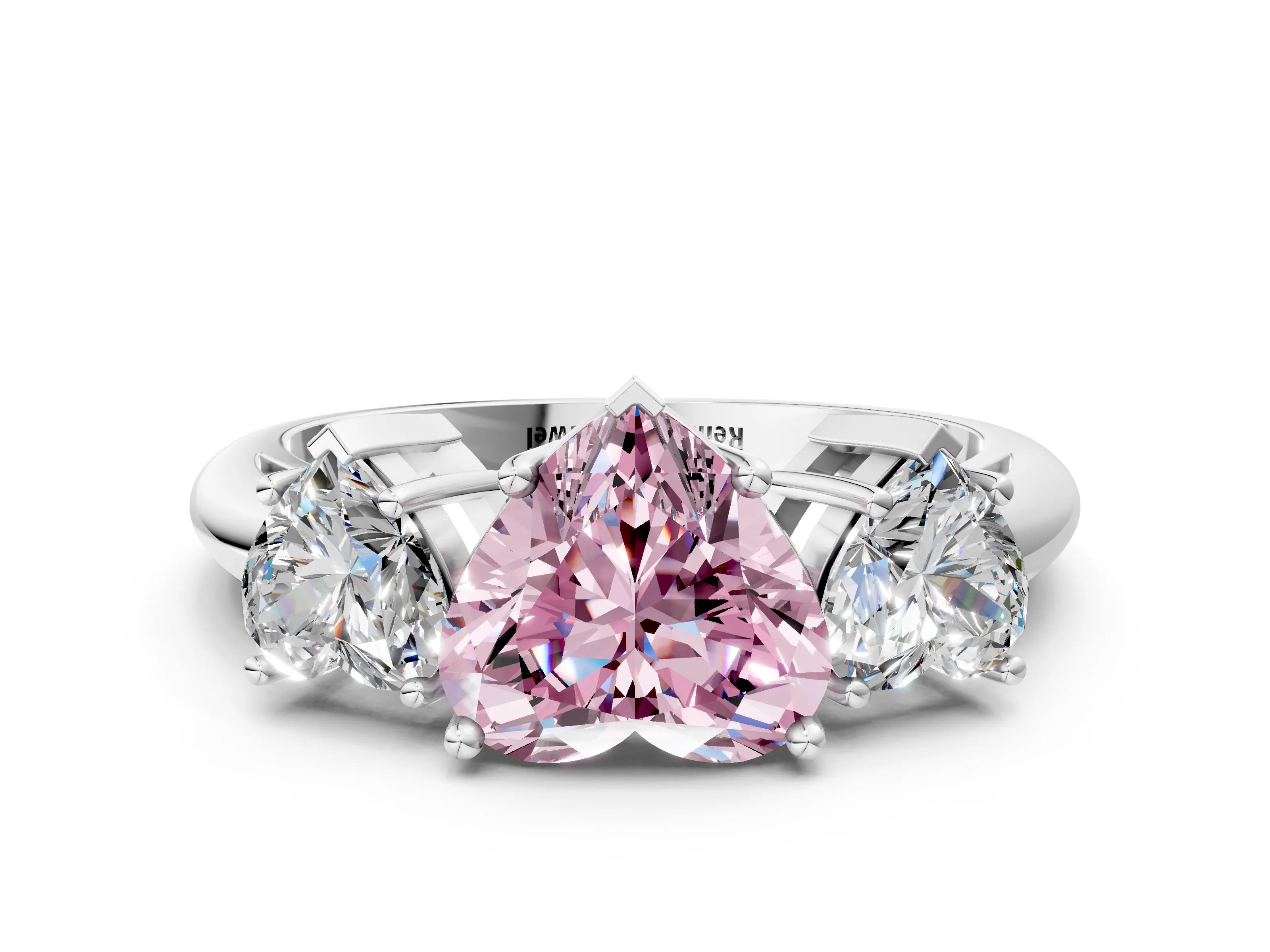White gold Three-Stone Fancy Pink Heart Cut Cut Diamond Engagement Ring with Prong Setting on a White Gold Band_12