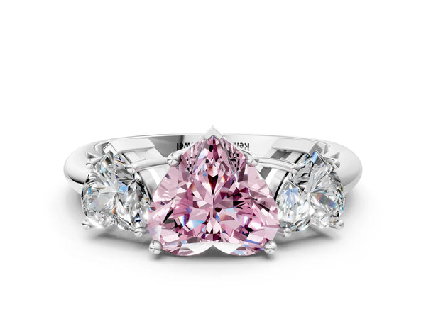 White gold Three-Stone Fancy Pink Heart Cut Cut Diamond Engagement Ring with Prong Setting on a White Gold Band