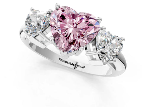White gold Three-Stone Fancy Pink Heart Cut Cut Diamond Engagement Ring with Prong Setting on a White Gold Band_13
