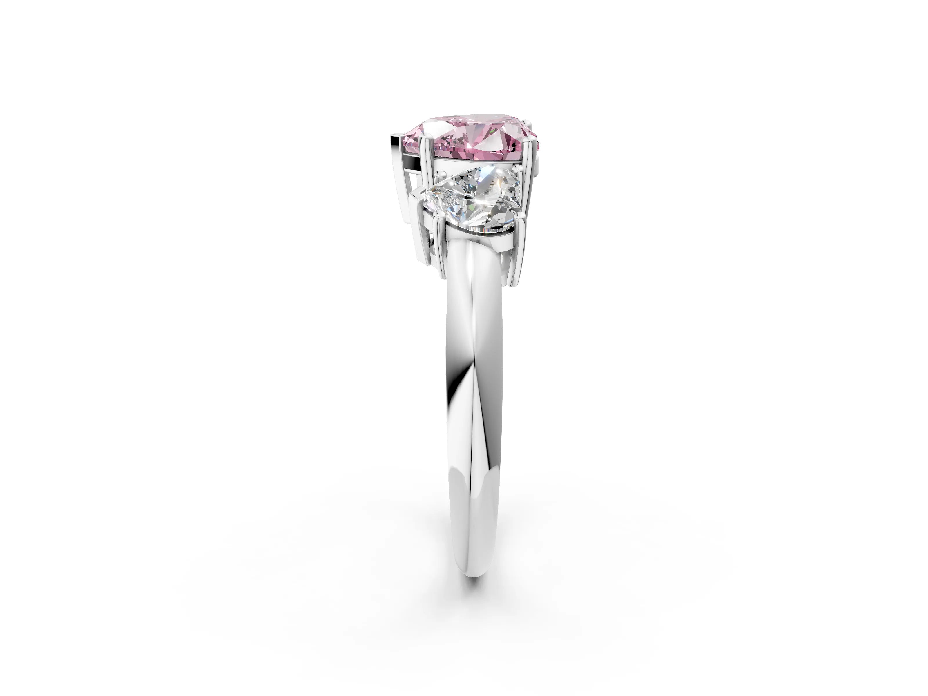 White gold Three-Stone Fancy Pink Heart Cut Cut Diamond Engagement Ring with Prong Setting on a White Gold Band_14