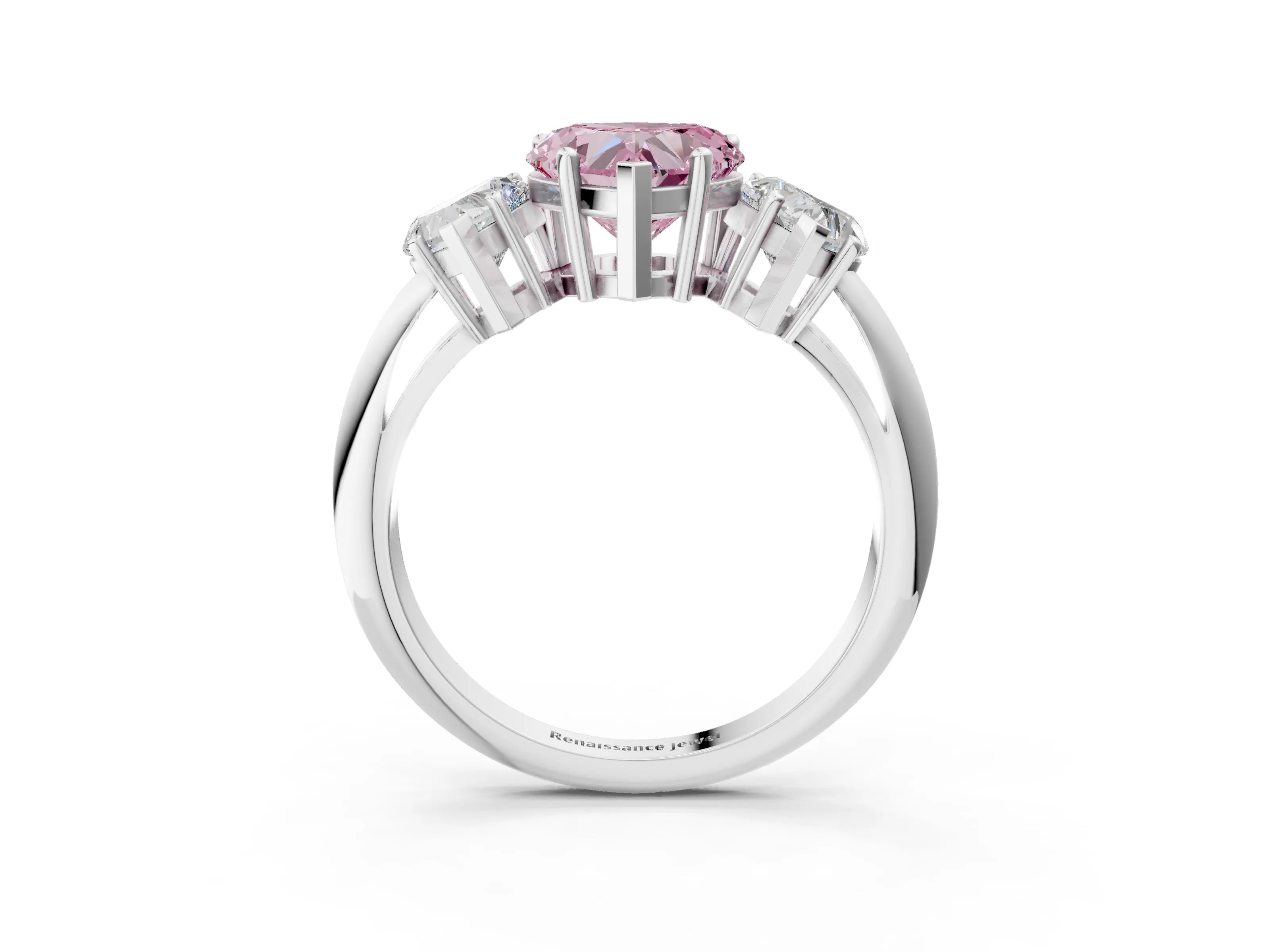 White gold Three-Stone Fancy Pink Heart Cut Cut Diamond Engagement Ring with Prong Setting on a White Gold Band_15