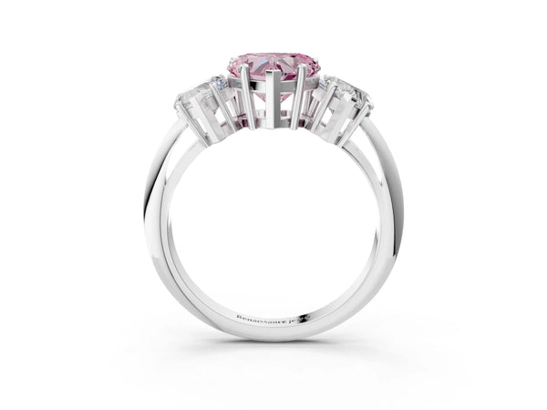 White gold Three-Stone Fancy Pink Heart Cut Cut Diamond Engagement Ring with Prong Setting on a White Gold Band