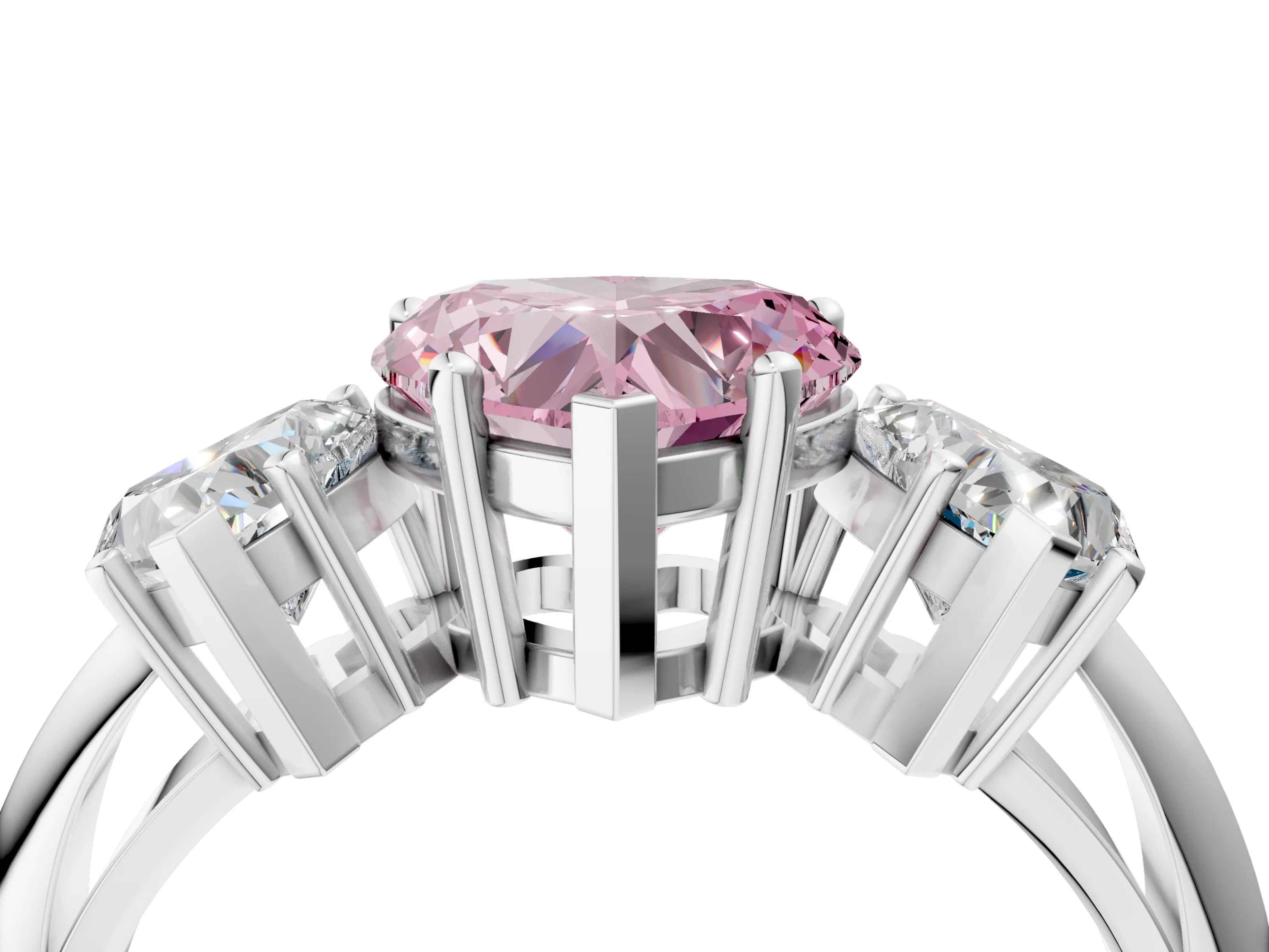 White gold Three-Stone Fancy Pink Heart Cut Cut Diamond Engagement Ring with Prong Setting on a White Gold Band_16