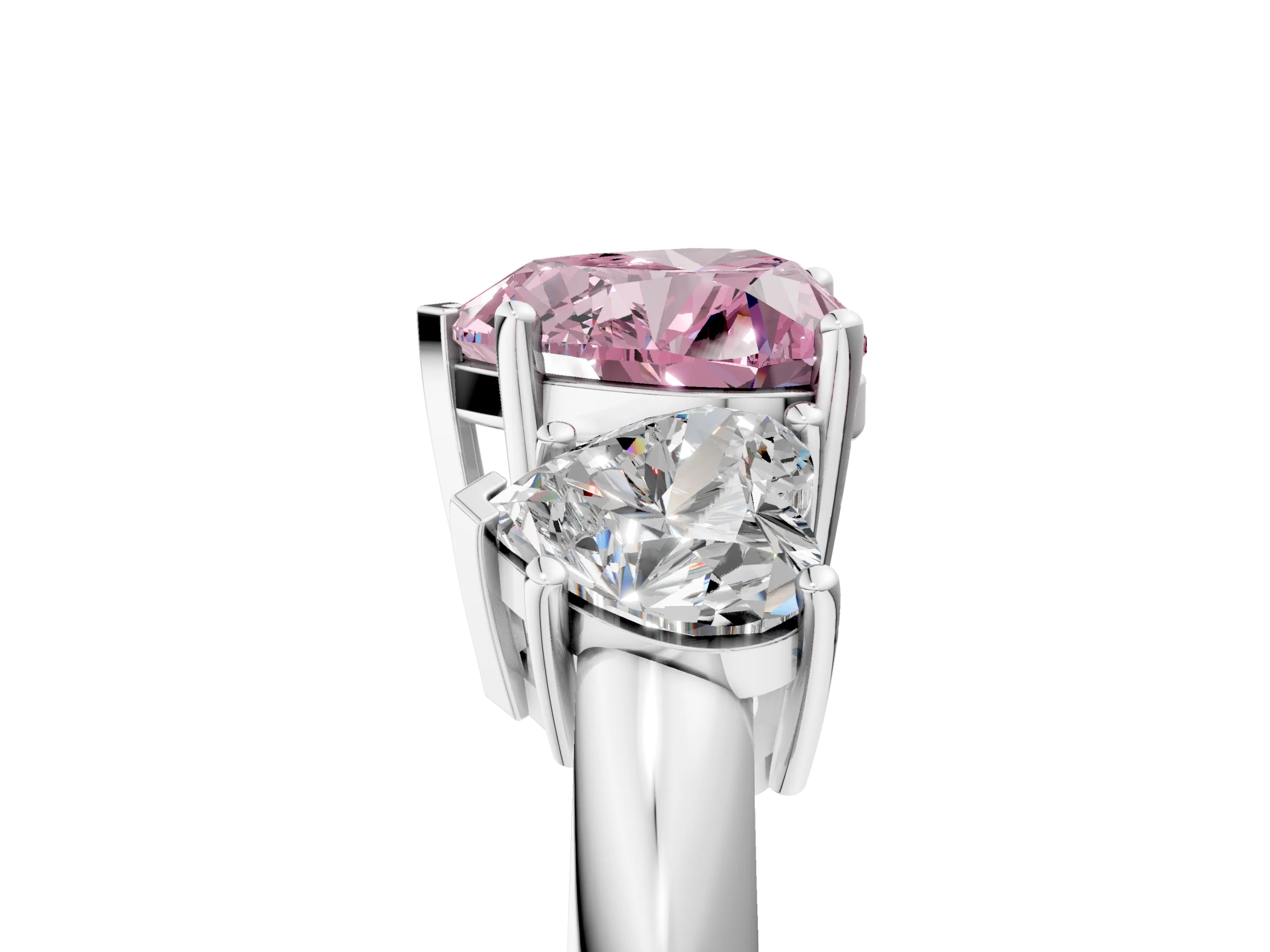 White gold Three-Stone Fancy Pink Heart Cut Cut Diamond Engagement Ring with Prong Setting on a White Gold Band_17