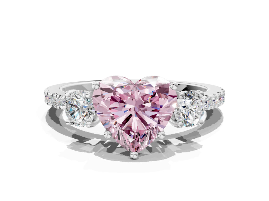 White gold Three-Stone Fancy Pink Heart Cut Cut Diamond Pavé Band with Prong Setting_51