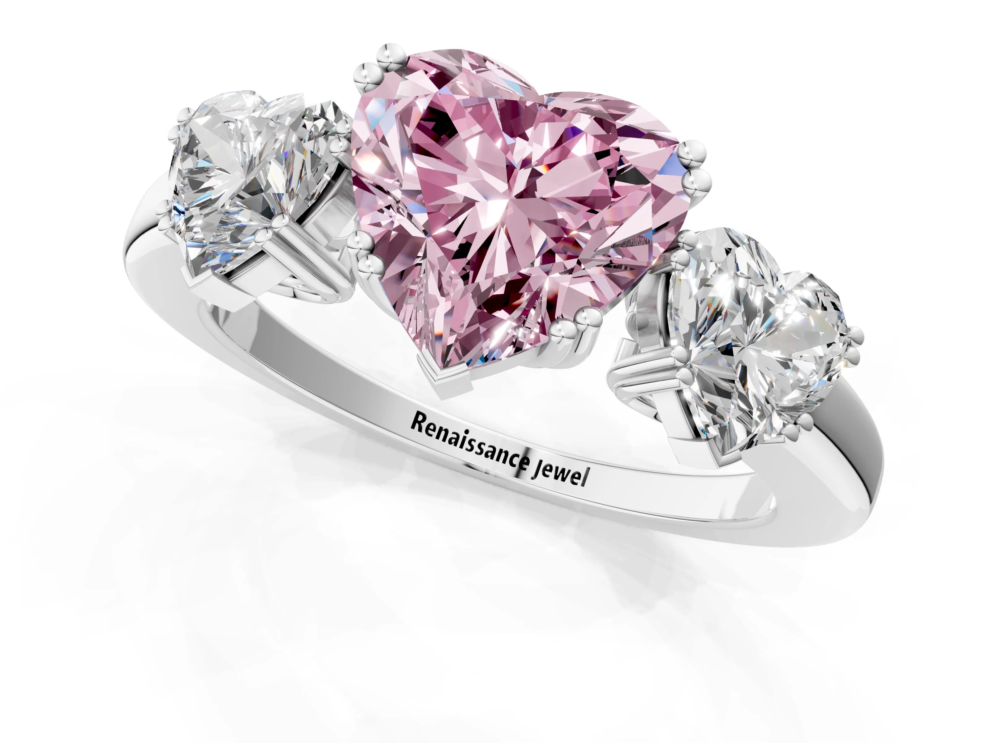 White gold Three-Stone Fancy Pink Heart Cut Cut Diamond Ring with Channel Set Band and Four-Prong Setting_1