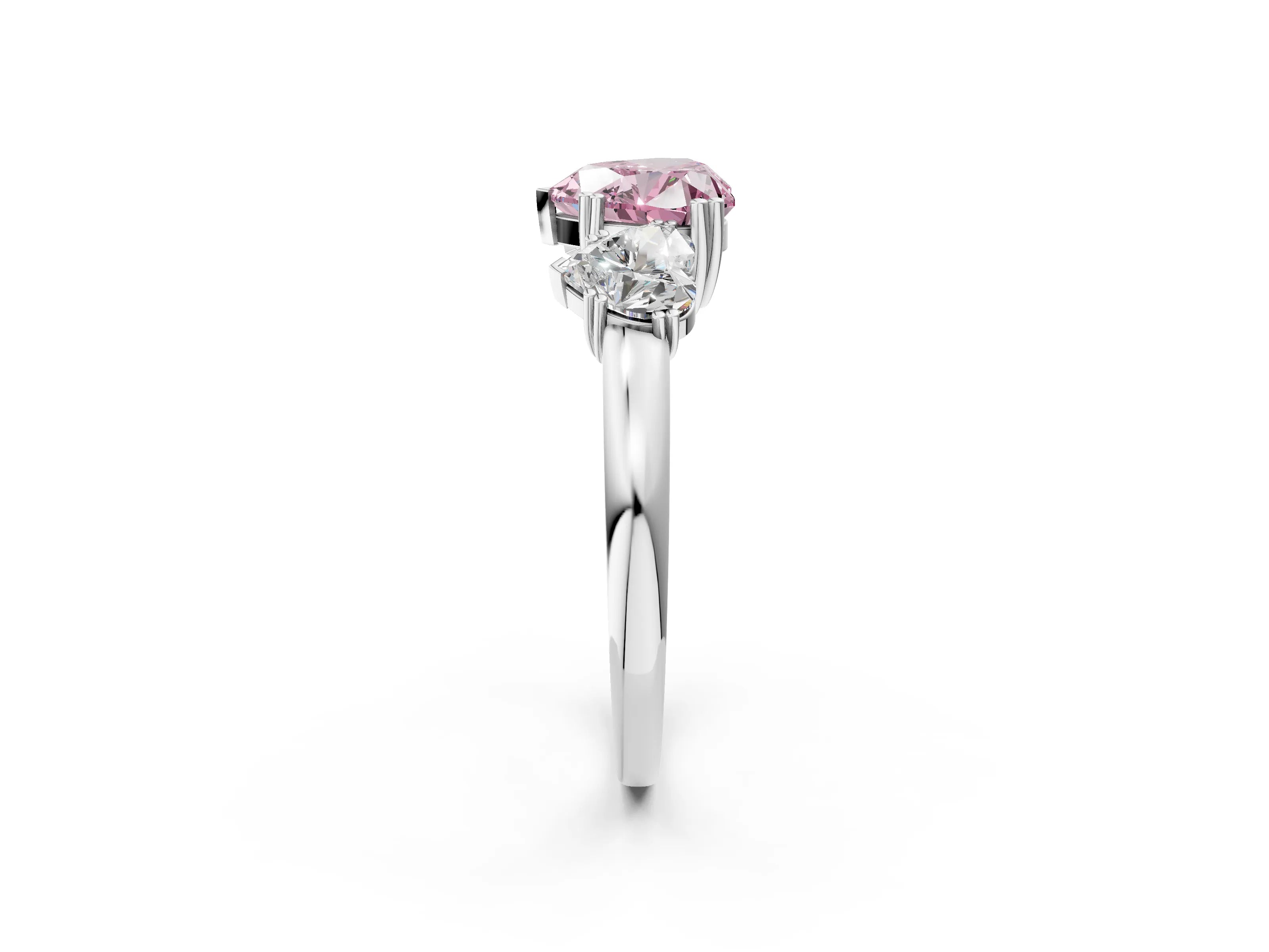 White gold Three-Stone Fancy Pink Heart Cut Cut Diamond Ring with Channel Set Band and Four-Prong Setting_2