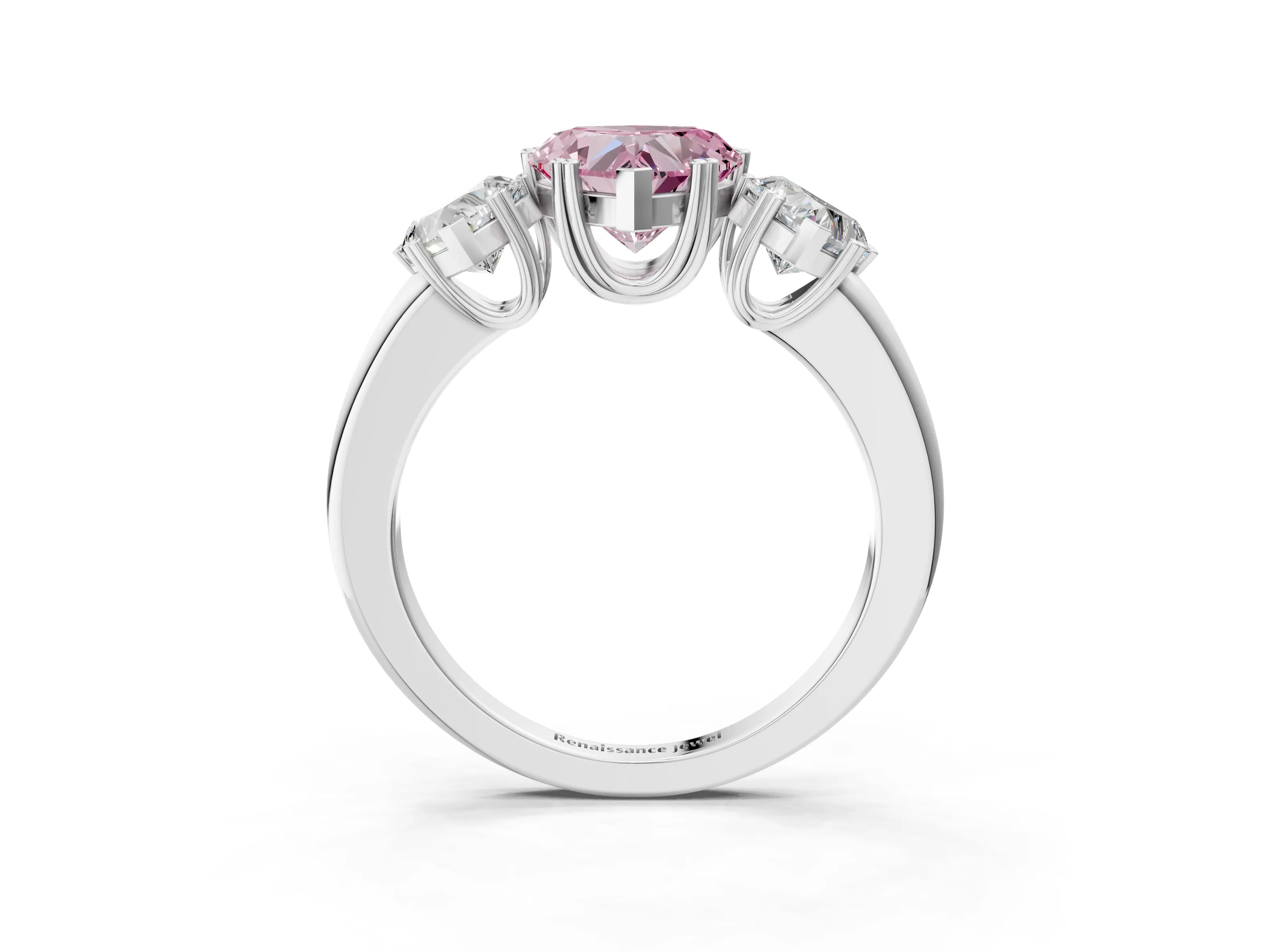 White gold Three-Stone Fancy Pink Heart Cut Cut Diamond Ring with Channel Set Band and Four-Prong Setting_3