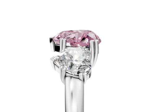 White gold Three-Stone Fancy Pink Heart Cut Cut Diamond Ring with Channel Set Band and Four-Prong Setting_5