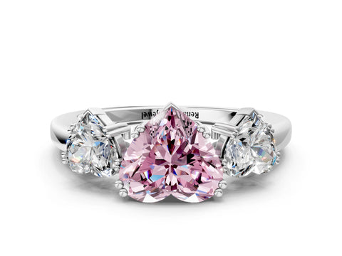 White gold Three-Stone Fancy Pink Heart Cut Cut Diamond Ring with Channel Set Band and Four-Prong Setting