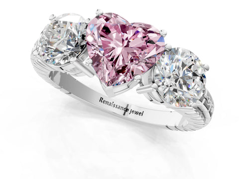 White gold Three-Stone Fancy Pink Heart Cut Cut Diamond Ring with Channel-Set Band and Prong Setting_1